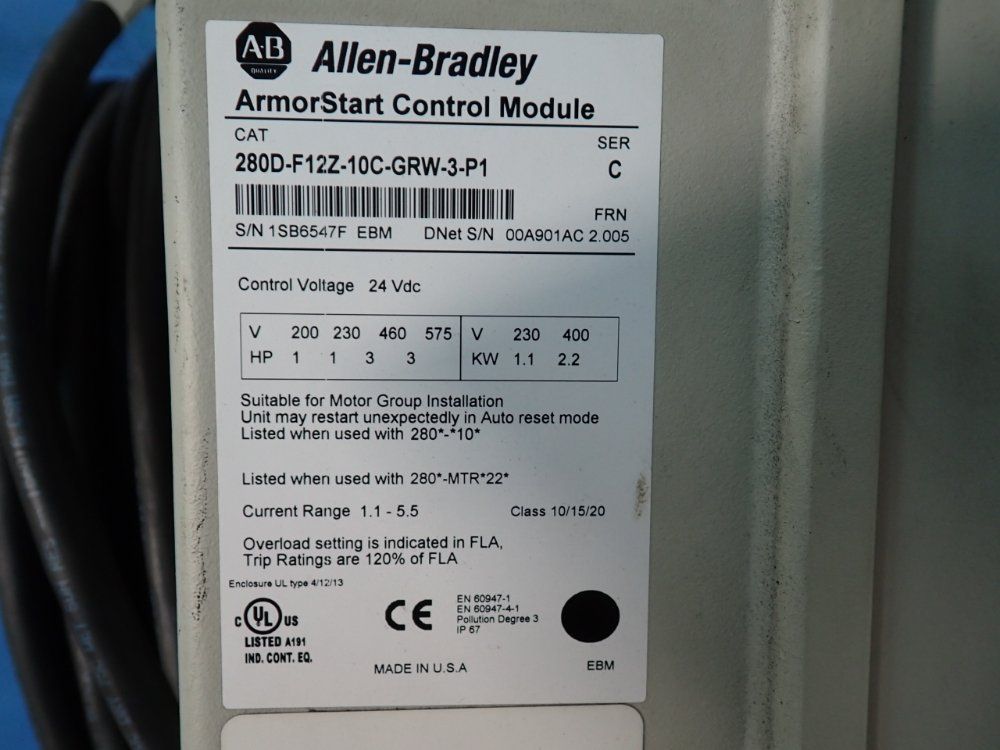 Allen-bradley 3 Hp Armorstart Distributed Motor Controller - 280d-f12z-10c-grw-3-p1