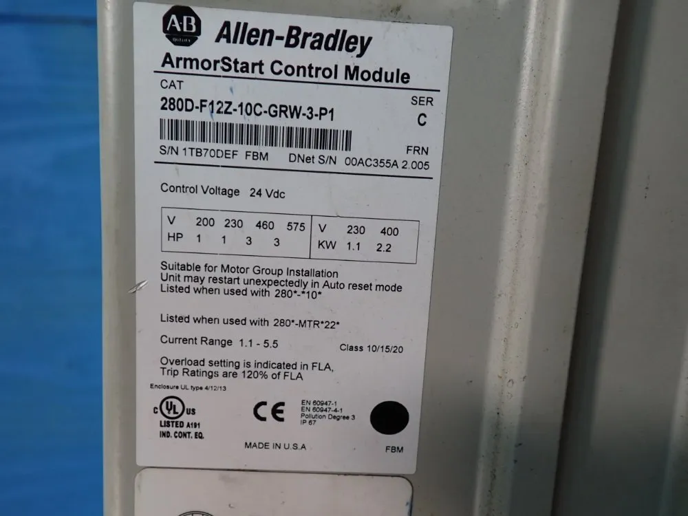 Allen-bradley 3 Hp Armorstart Distributed Motor Controller - 280d-f12z-10c-grw-3-p1