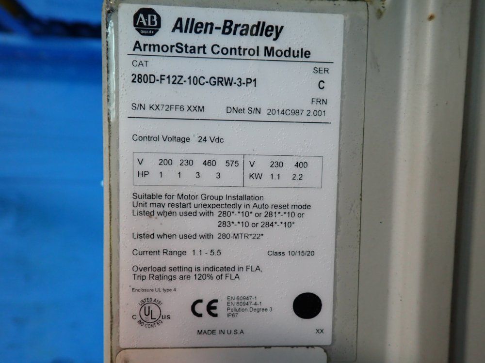 Allen-bradley 3 Hp Armorstart Distributed Motor Controller - 280d-f12z-10c-grw-3-p1