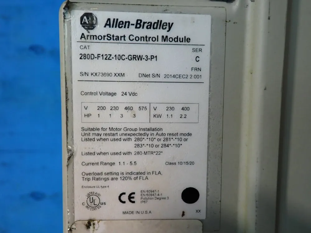 Allen-bradley 3 Hp Armorstart Distributed Motor Controller - 280d-f12z-10c-grw-3-p1