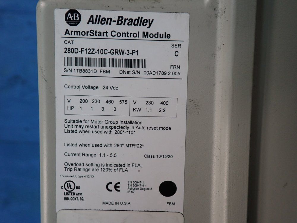 Allen-bradley 3 Hp Armorstart Distributed Motor Controller - 280d-f12z-10c-grw-3-p1