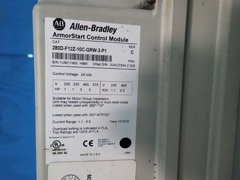 Allen-bradley 3 Hp Armorstart Distributed Motor Controller - 280d-f12z-10c-grw-3-p1