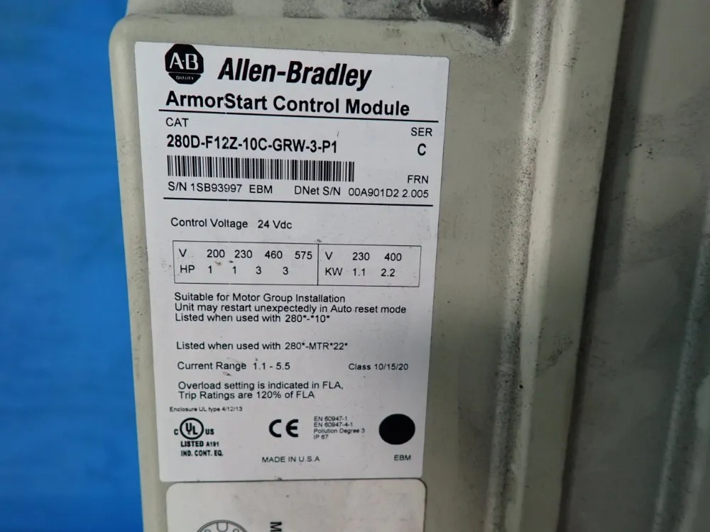 Allen-bradley 3 Hp Armorstart Distributed Motor Controller - 280d-f12z-10c-grw-3-p1
