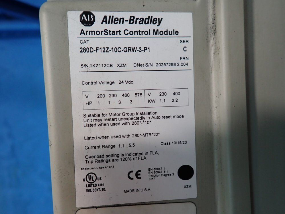 Allen-bradley 3 Hp Armorstart Distributed Motor Controller - 280d-f12z-10c-grw-3-p1