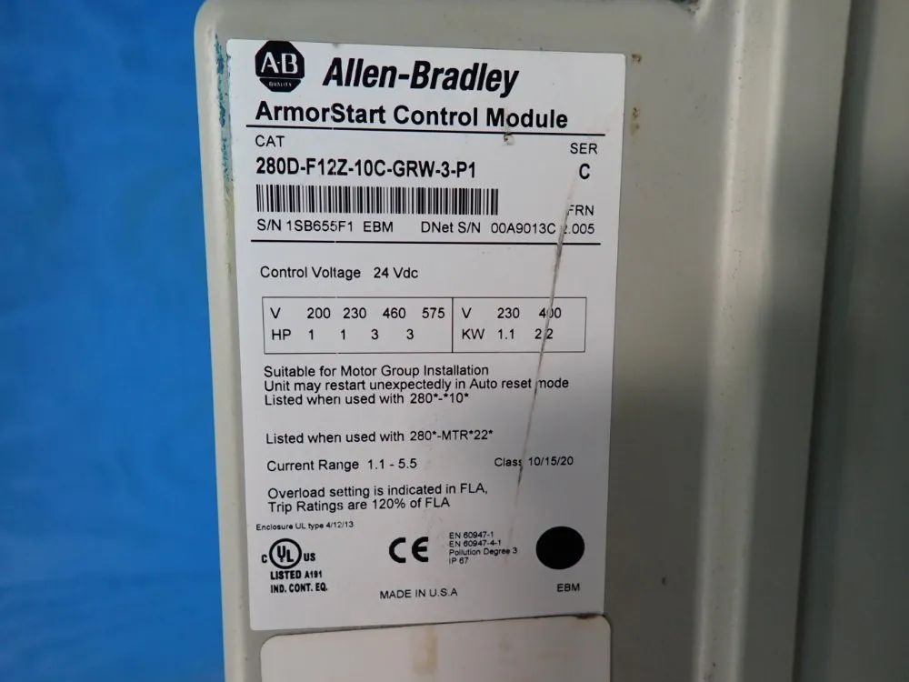 Allen-bradley 3 Hp Armorstart Distributed Motor Controller - 280d-f12z-10c-grw-3-p1