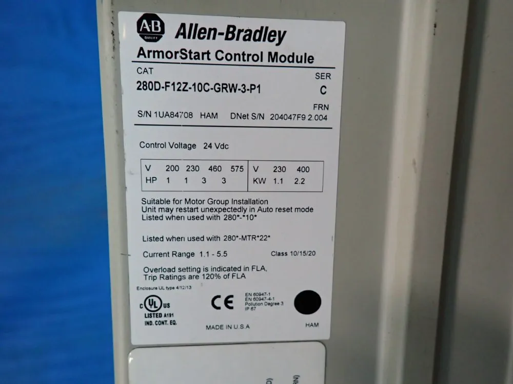Allen-bradley 3 Hp Armorstart Distributed Motor Controller - 280d-f12z-10c-grw-3-p1