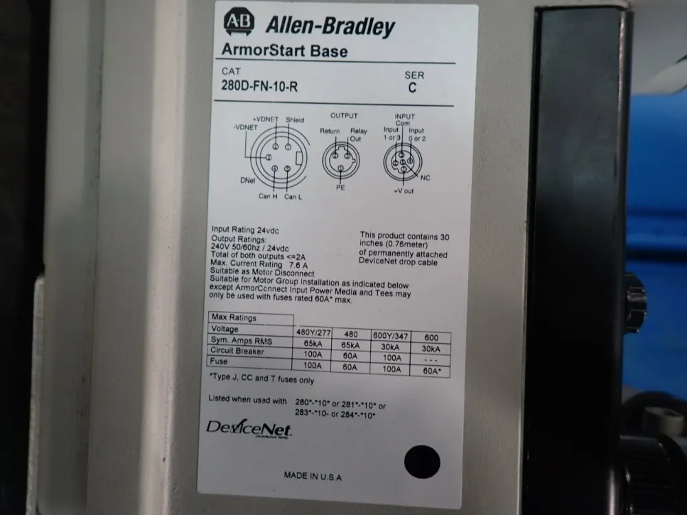 Allen-bradley 3 Hp Armorstart Distributed Motor Controller - 280d-f12z-10c-grw-3-p1