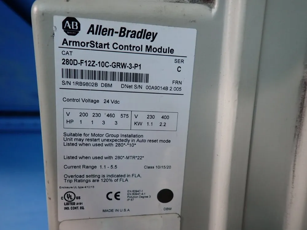 Allen-bradley 3 Hp Armorstart Distributed Motor Controller - 280d-f12z-10c-grw-3-p1