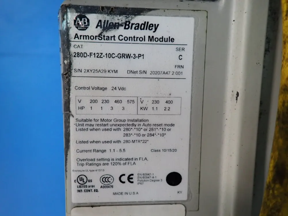 Allen-bradley 3 Hp Armorstart Distributed Motor Controller - 280d-f12z-10c-grw-3-p1