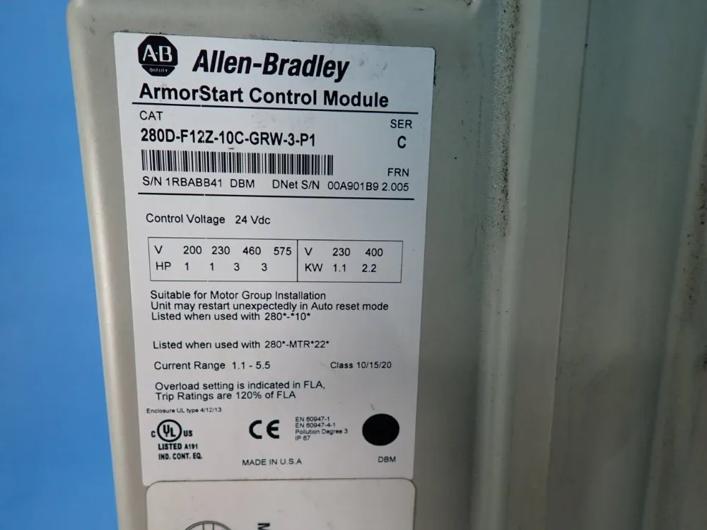 Allen-bradley 3 Hp Armorstart Distributed Motor Controller - 280d-f12z-10c-grw-3-p1