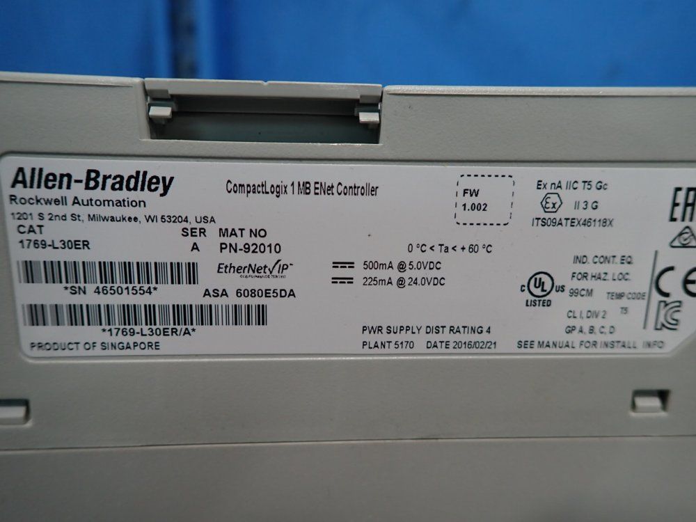 Allen Bradley Enet Controller - 1769-l30er