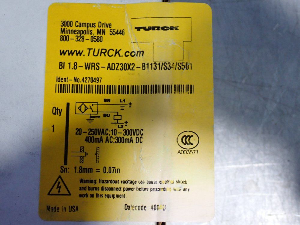 Turck Inductive Proximity Sensors - Bi1.8-wrs-adz30x2-b1131/s34/s501