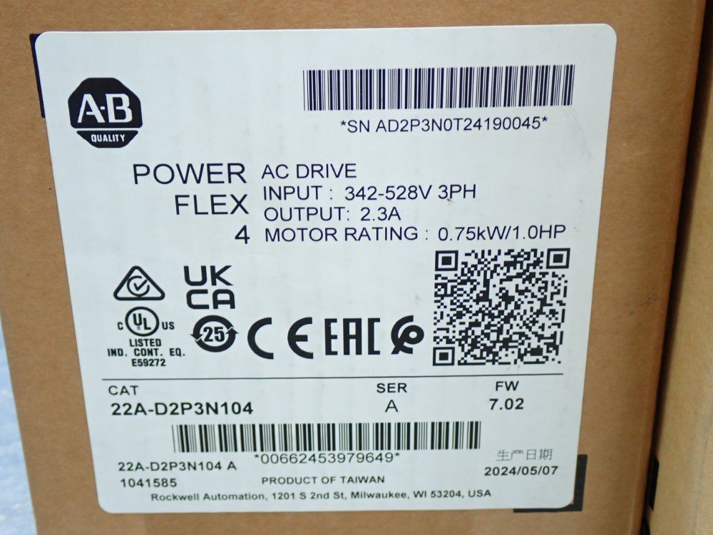 Allen Bradley Adjustable Frequency Ac Drive - 22a-d2p3n104