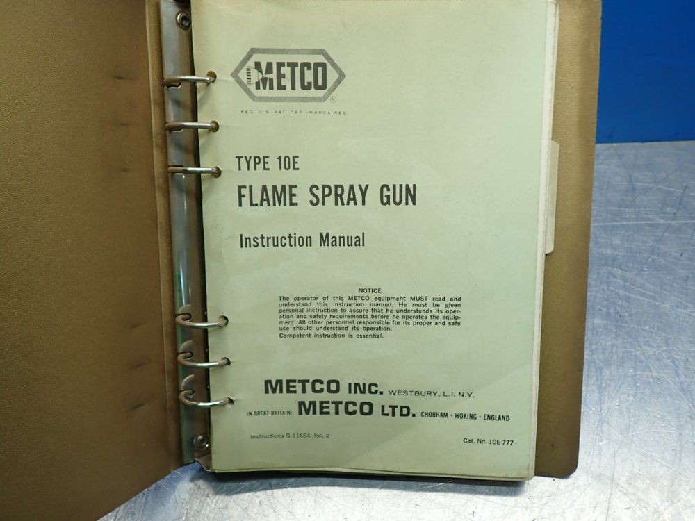 Metco Type 10e Flame Spray Gun Instruction Manual - 10e