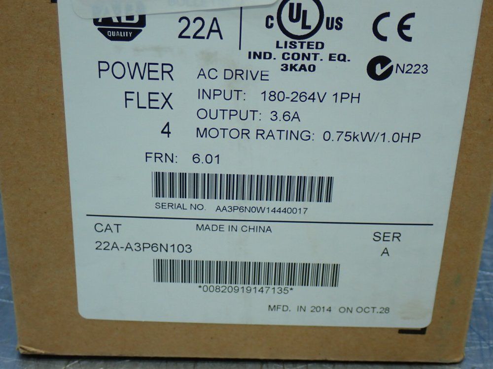 Allen-bradley 1hp Powerflex 4 Ac Drive - 22a-a3p6n103