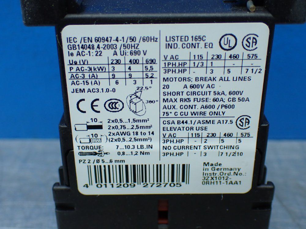 Siemens Sirius 3-pole Power Contactor - 3rt1016-1bb41