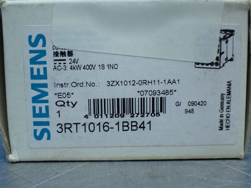 Siemens Sirius 3-pole Power Contactor - 3rt1016-1bb41