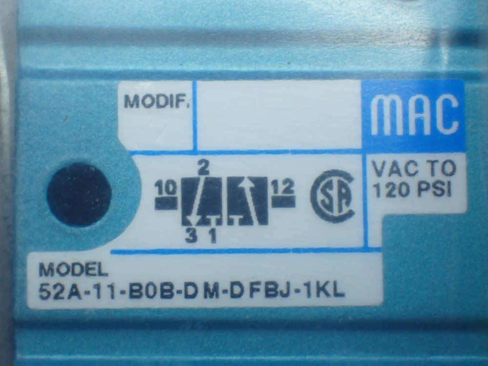 Mac Valves Pneumatic Solenoid Valve - 52a-11-b0b-dm-dfbj-1kl