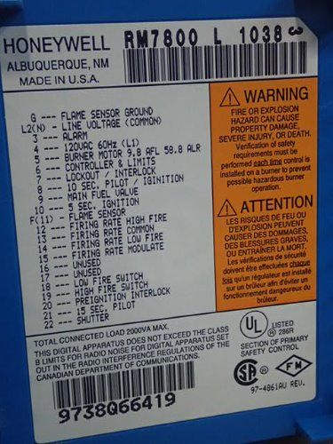Fulton/honeywell 5 Rm7800 L 1038 Burner Control - Rm7800 L 1038