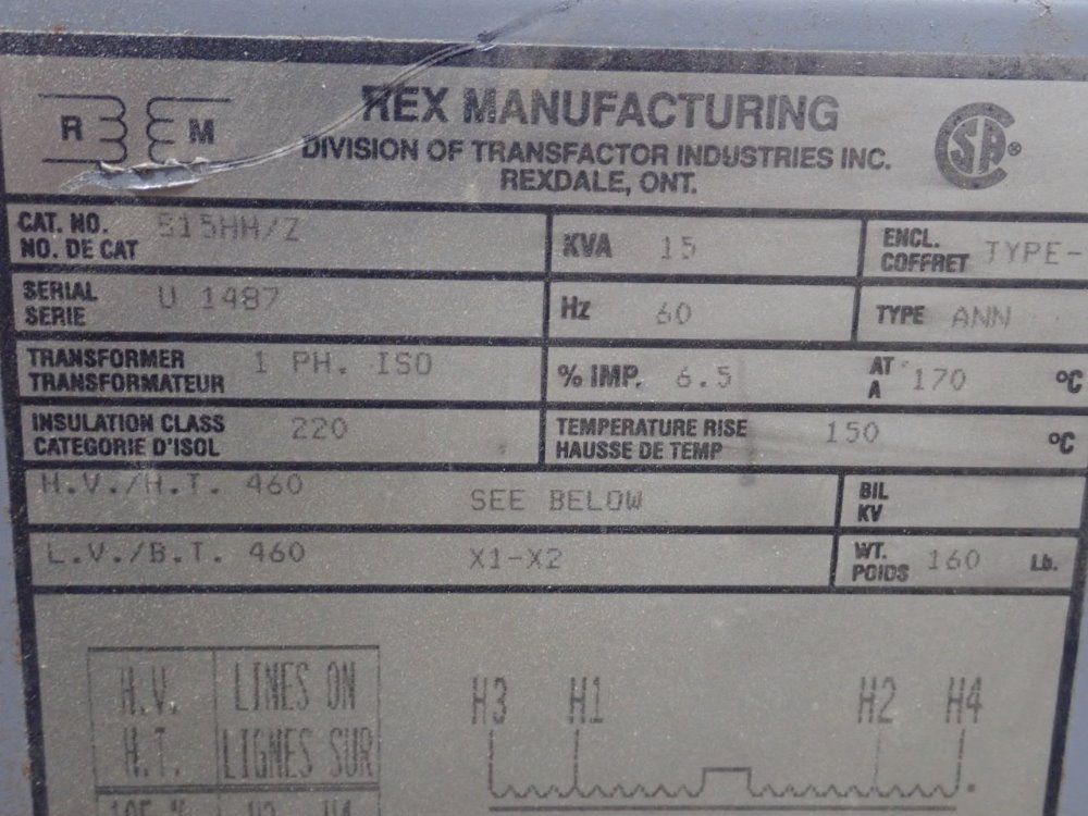 Rex Manufacturing Transformer
