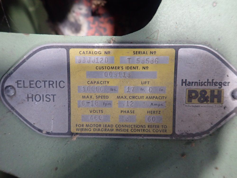 Harnishfeger / P & H Electric Cable Hoist W/ Power Trolley