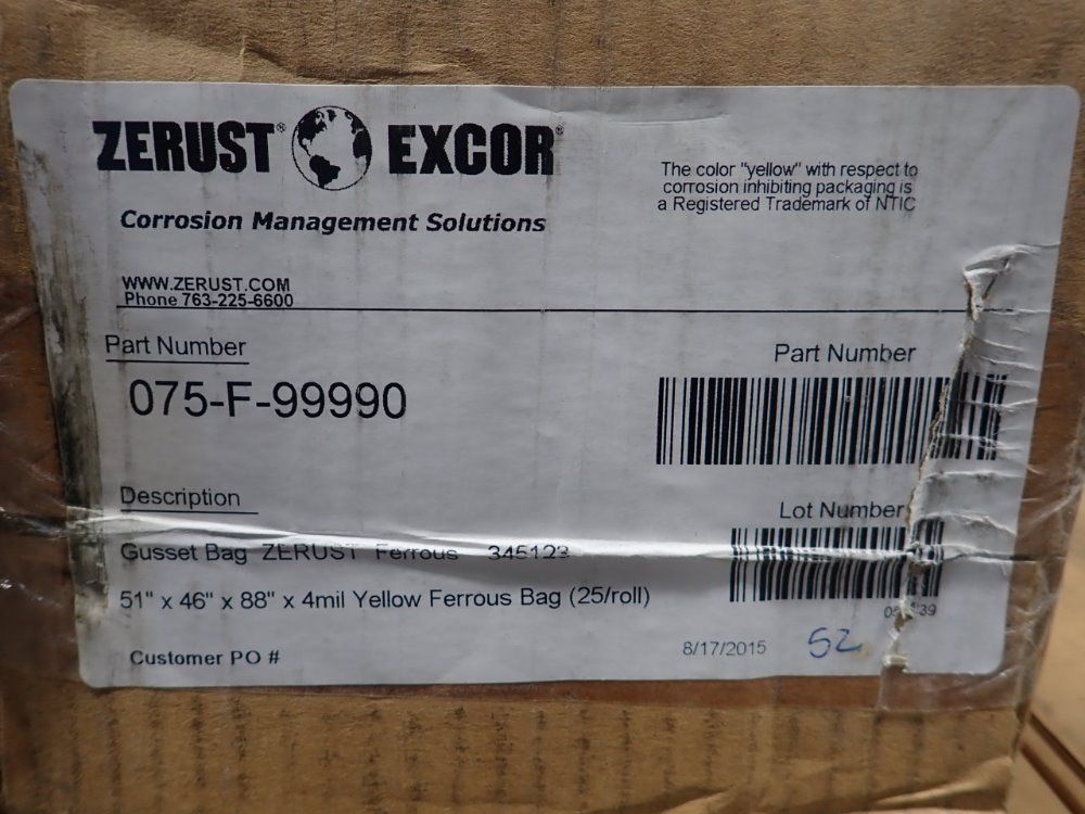 Zerust Excor 51"x46"x88"x4mil Yellow Ferrous Bags