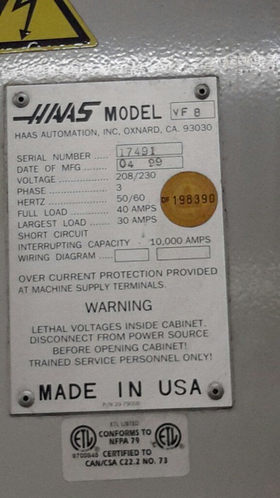 Haas Vf 8 Vertical Machining Center - Vf 8