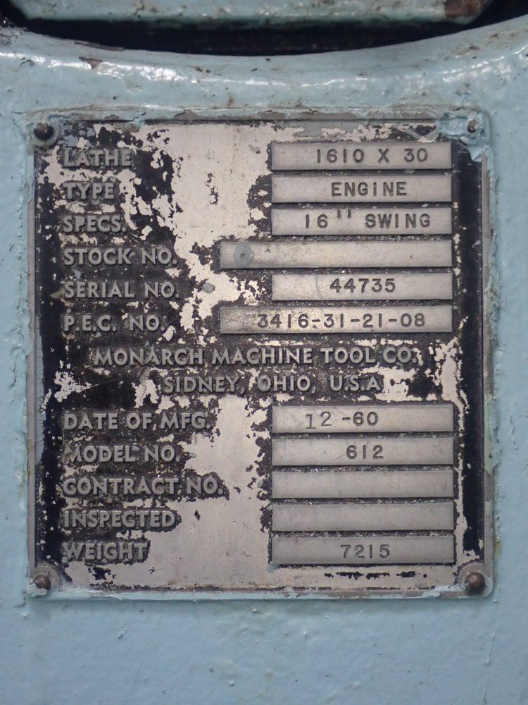 Monarch 18 1/2" X 32" 612 Lathe - 612