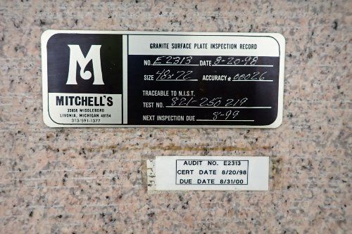 Mitchells 48" X 72" X 13" Oad Granite Surface Plate