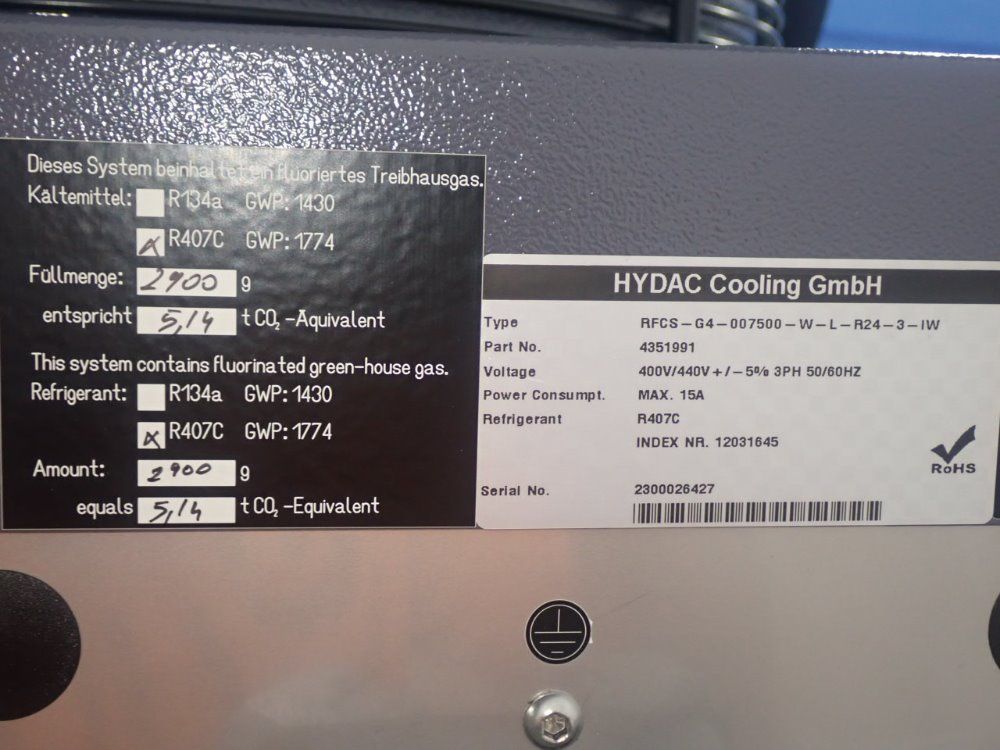 Hydac Rfcs-g4-007500-w-l-r24-3-iw Chiller - Rfcs-g4-007500-w-l-r24-3-iw