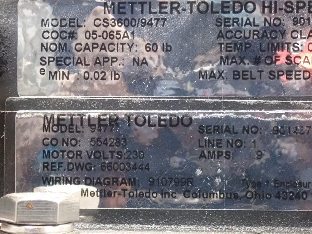 Mettler Toledo 60# Cs3600 Check Weigher - Cs3600/9477/9477