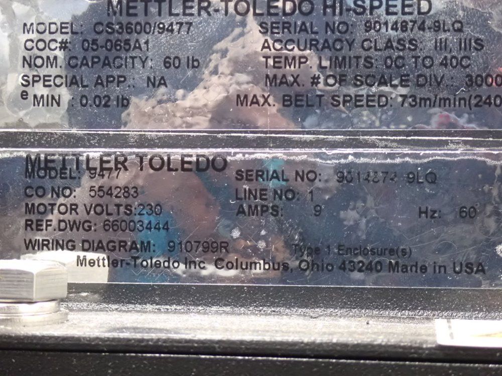 Mettler Toledo 60# Cs3600 Check Weigher - Cs3600/9477/9477