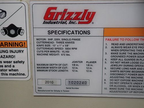 Grizzly Jointer/planer