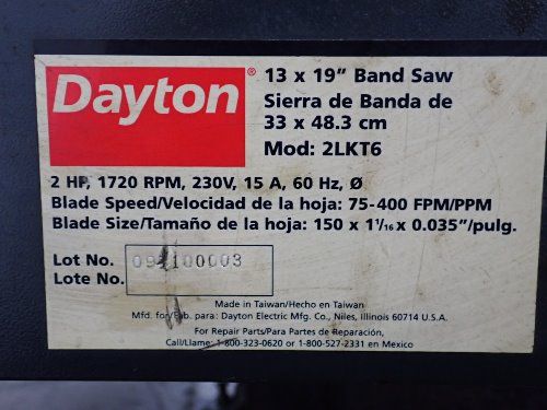 Dayton 13" X 19" 2lkt6 Horizontal Band Saw - 2lkt6