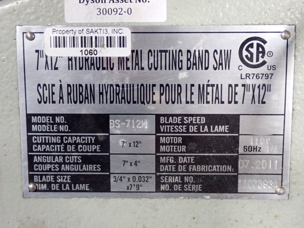 Baileigh 7 X 12 Bs712m Horizontal Band Saw  Bs712m