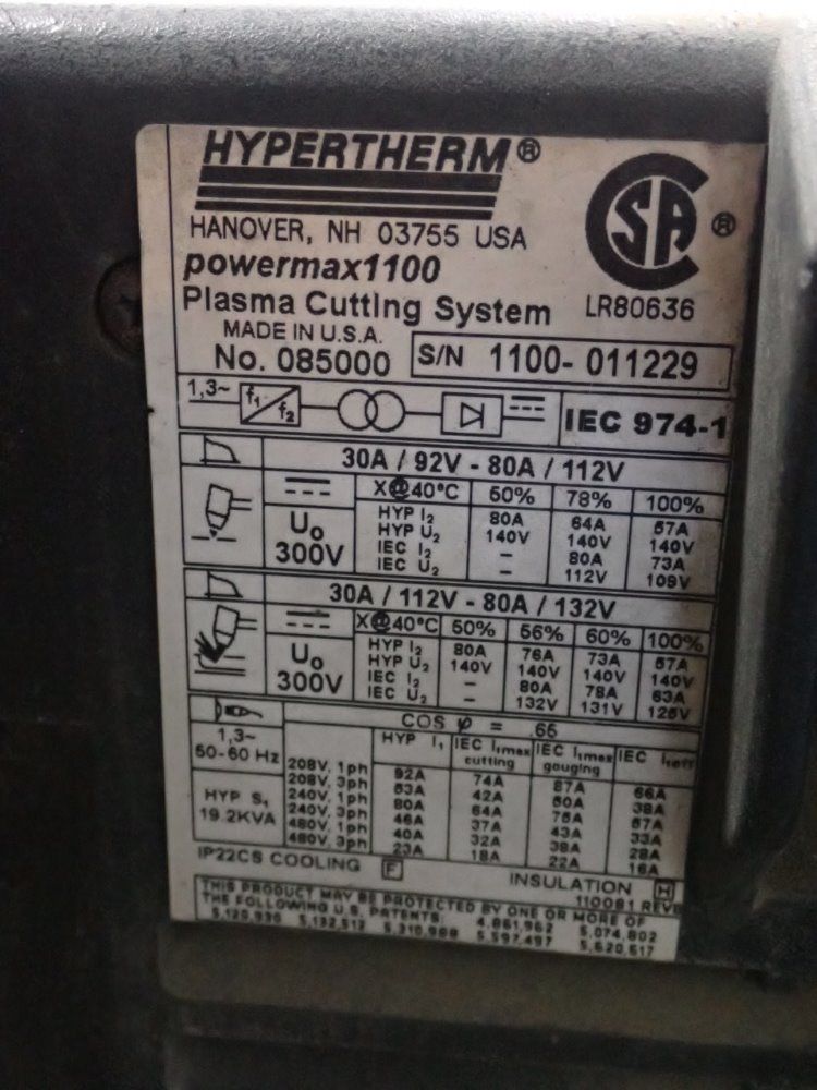 Hypertherm Powermax 1100 Plasma Cutting System - Powermax 1100