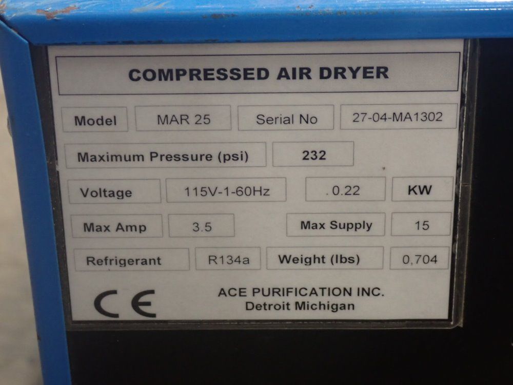 Ace Purification 1hp Compressed Air Dryer - Mar25
