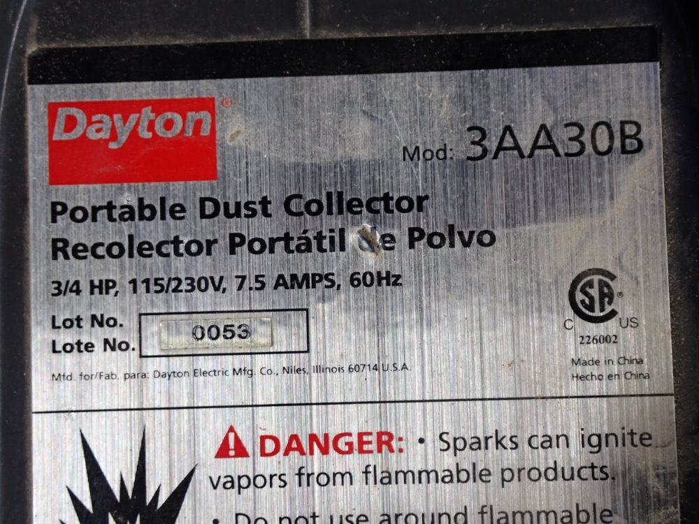 Dayton 3/4 Hp Dust Collector - 3aa30b