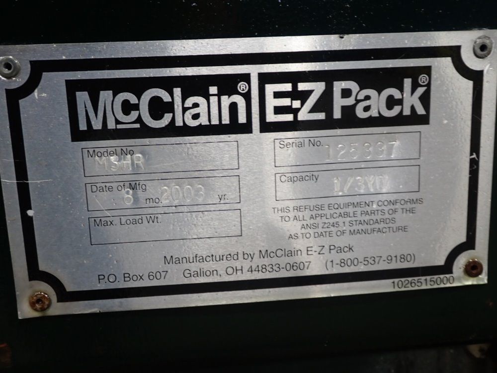 Mcclain E-z Pack 1/3 Yd Mshr Compactor - Mshr