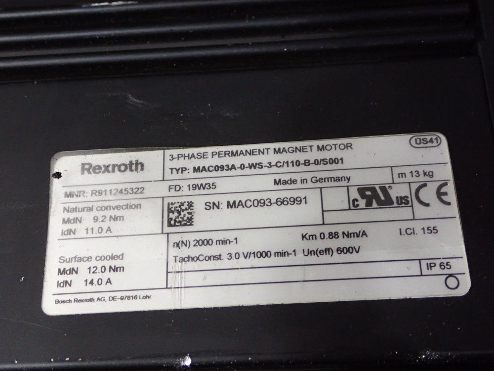 Rexroth Permanent Magnet Motor - Mac093a-0-ws-3-c/110-b-0/5001