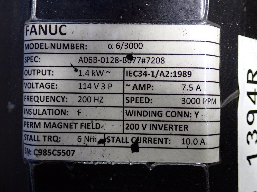 Fanuc 1.4 Kw Servo Motor - Ao6b-0128-b677#7208