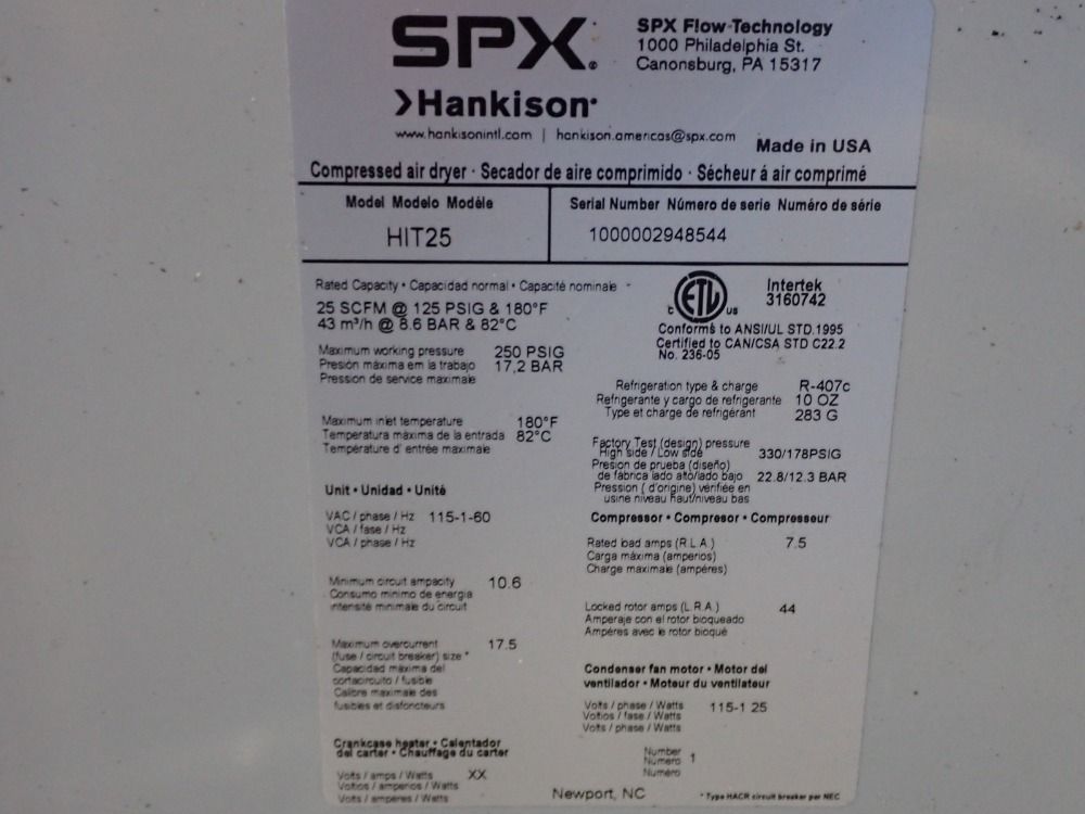 Spx Hankison 25scfm Compressed Air Dryer - Hit25