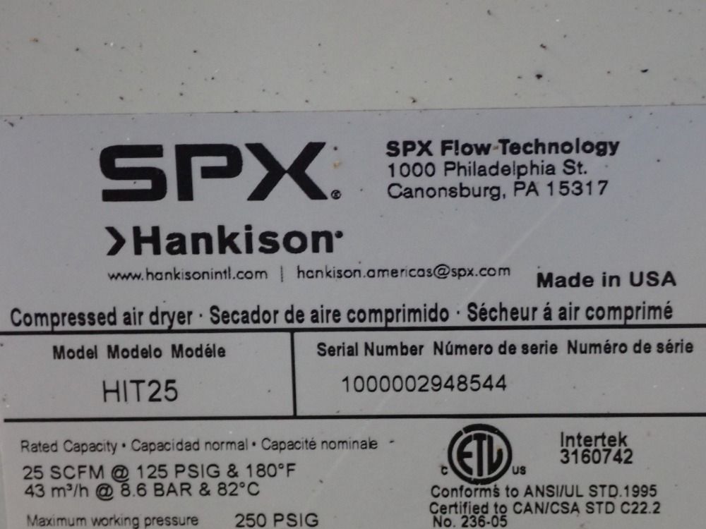 Spx Hankison 25scfm Compressed Air Dryer - Hit25