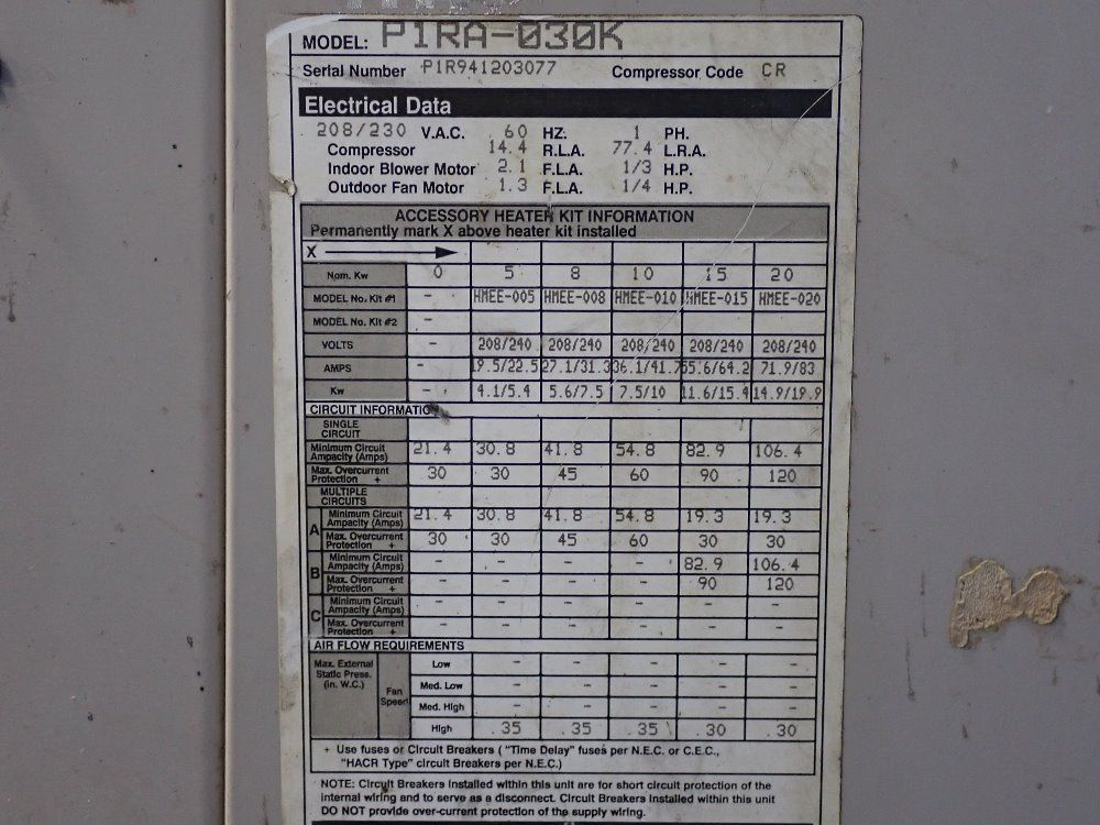 Intertherm Air Conditioner - P1ra-030k