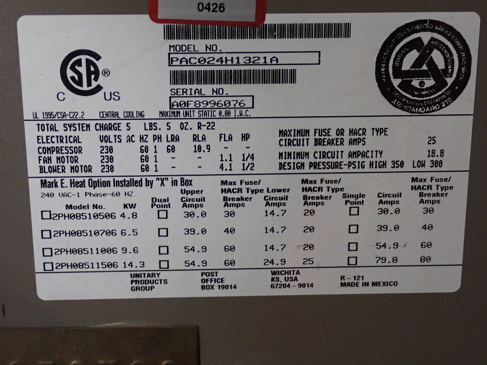 Coleman Air Conditioner - Pac024h1321a