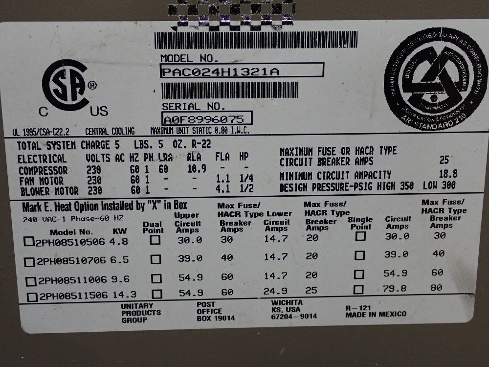 Coleman Air Conditioner - Pac024h1321a