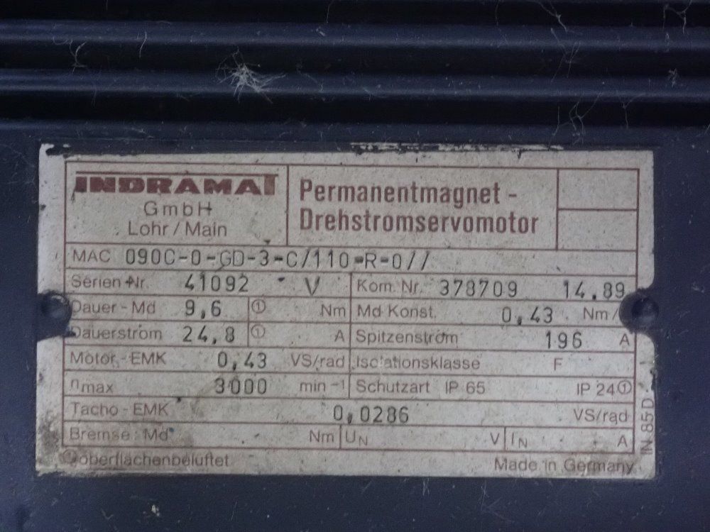 Indramat Permanent Magnet Motor - Mac 090c-0-gd-3-c/110-r-0