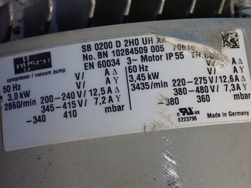 Busch 3435/min. Blower Pump - Sb 0200 D 2h0 Uh Xx