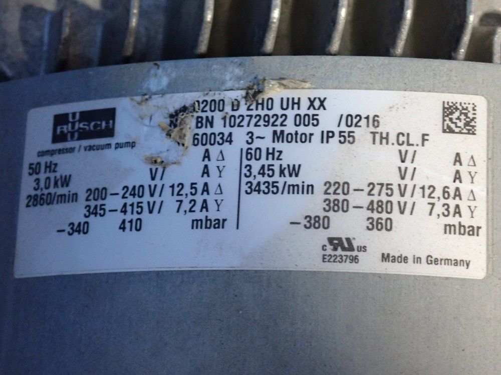 Busch 3435/min. Blower Pump - Sb 0200 D 2h0 Uh Xx