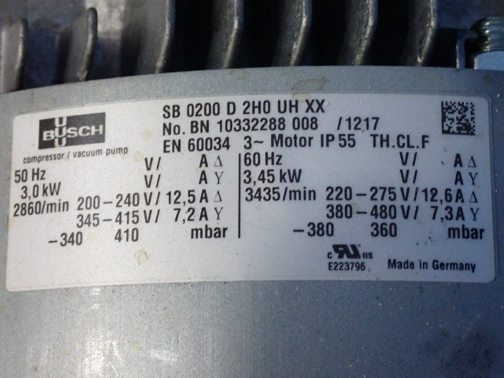Busch 3435/min. Blower Pump - Sb 0200 D 2h0 Uh Xx